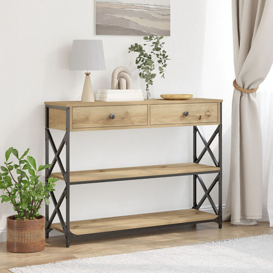 Console Table Wood & Metal Artisan Oak L100xW28xH75cm