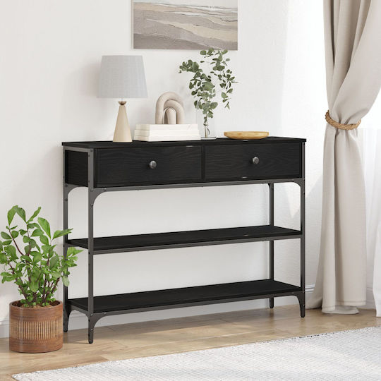 Console Table Wood & Metal Black Oak L100xW25xH75cm