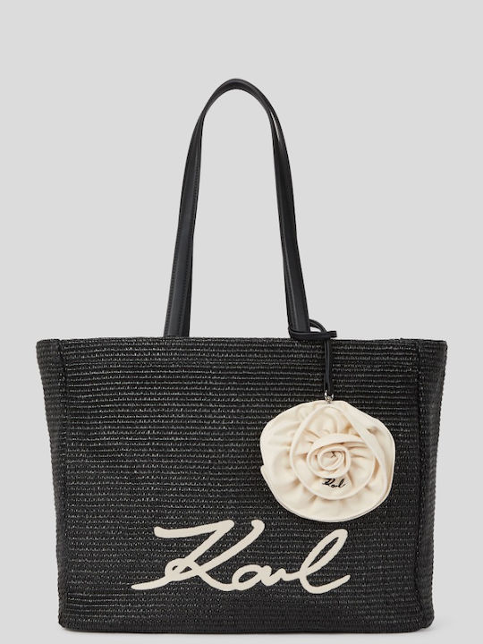 Signature Straw Women's Shoulder Bag Black