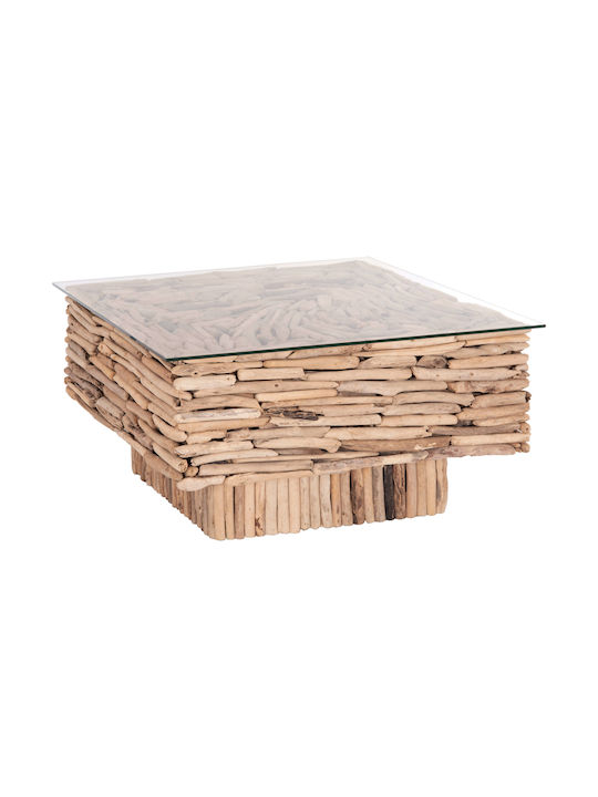 Square Central Coffee Table Sparrow Made of Solid Wood Driftwood M95xL95xH51cm