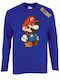 Embroidery Print Super Mario 3D Logo Men's Slim Long Sleeve Blouse Takeposition Royal Blue