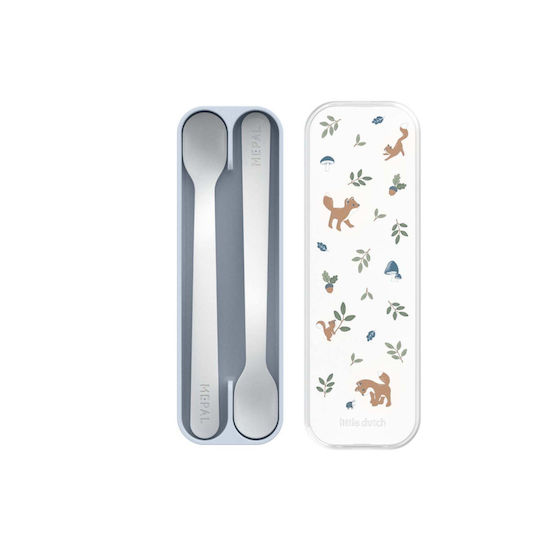 Little Dutch Baby Set with Spoons Mio Forest Friends made of Plastic in Case Light Blue 2pcs