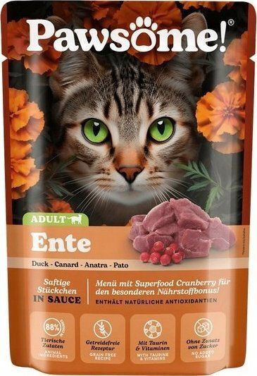 Pawsome Υγρή Τροφή για Ενήλικες Γάτες σε Φακελάκι με Πάπια 85gr