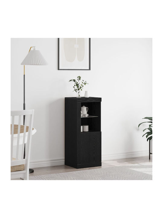 Floor-standing Living Room Display Cabinet made of Particleboard with Glass & Lighting Black Oak 41x37x100cm