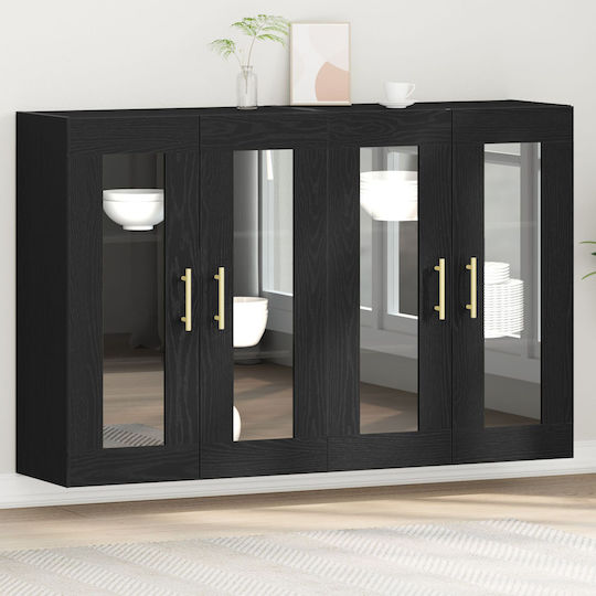 Wall Living Room Display Cabinet made of Particleboard with Glass Black Oak 139x34x90cm