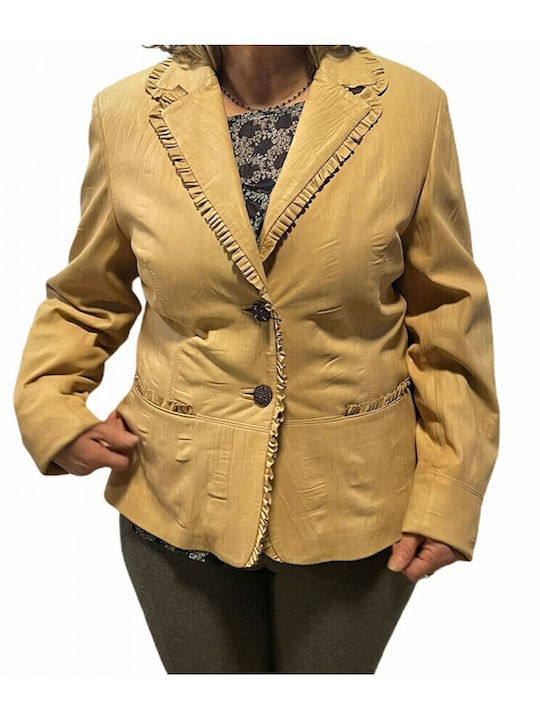 MARKOS LEATHER Damen Leder Mittellang Blazer Taba