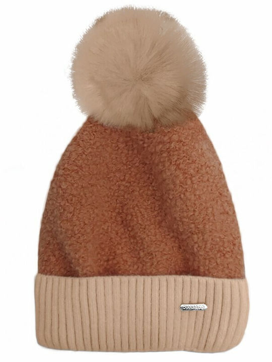 Pom Pom Beanie Beanie Knitted in Beige color