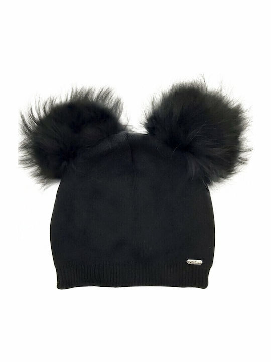 Pom Pom Beanie Γυναικείος Σκούφος Πλεκτός σε Μαύρο χρώμα