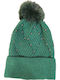 Pom Pom Beanie Beanie with Knit in Green color