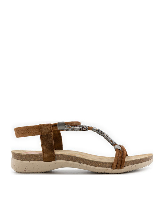 Leather Women's Flat Sandals in Brown Color