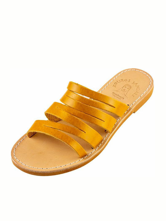 Leather Women's Flat Sandals in Yellow Color