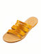 Leather Women's Flat Sandals in Yellow Color