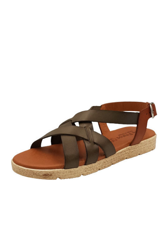 Leder Flache Sandalen für Damen mit Riemen in Grün Farbe
