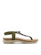 Leder Flache Sandalen für Damen in Khaki Farbe