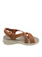 Flache Sandalen für Damen Anatomisch mit Riemen in Tabac Braun Farbe