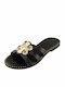 Leather Women's Flat Sandals in Black Color