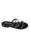Leather Women's Flat Sandals in Black Color