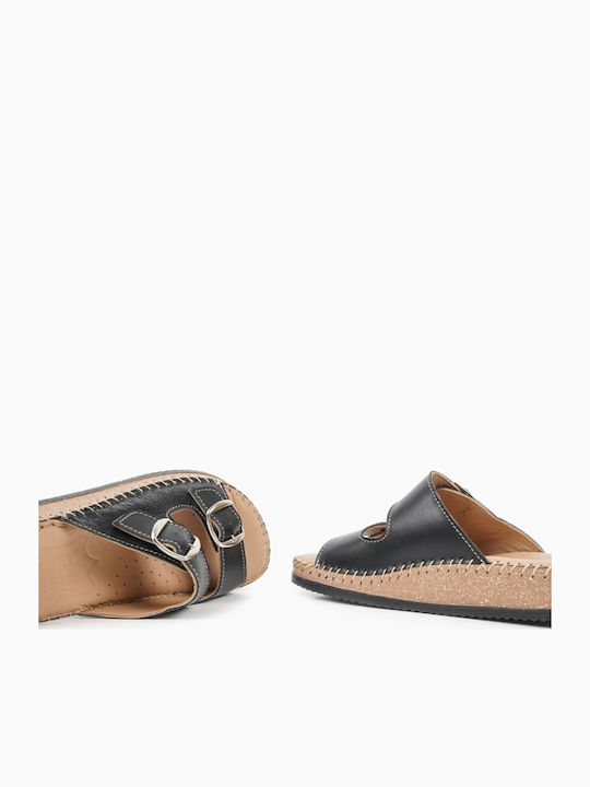 Leather Women's Flat Sandals Anatomic in Black Color