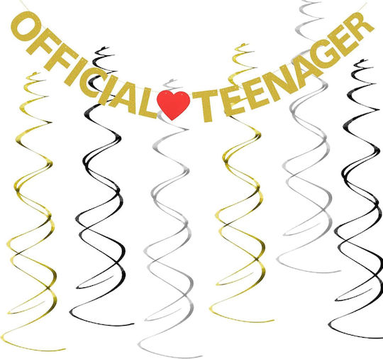 Banner 13. Geburtstag Goldglitter Rotes Herz Hängedekoration