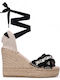Valenciana Women's Leather Platform Espadrilles Black