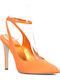 Leather Stiletto Orange High Heels with Strap