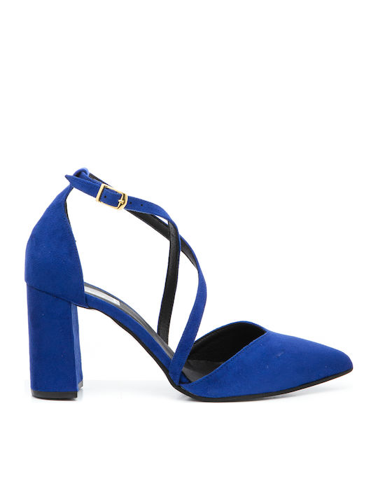 Aventis Shoes Suede Μυτερές Γόβες με Λουράκι Μπλε