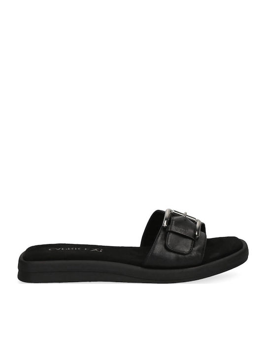 Leather Women's Flat Sandals Flatforms in Black Color