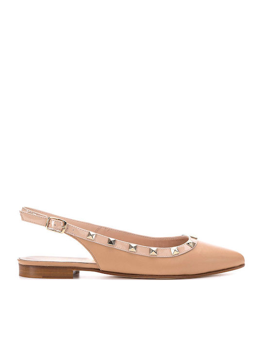 Δερμάτινες Γυναικείες Μπαλαρίνες Slingback σε Μπεζ Χρώμα