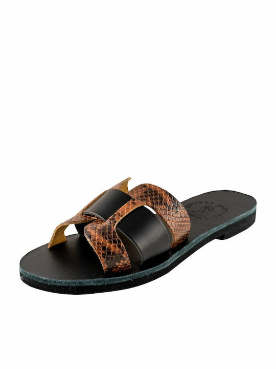 Leather Women's Flat Sandals Brown