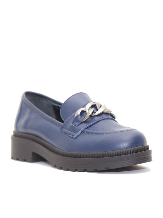 Leather Women's Moccasins in Blue Color