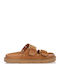 Leather Women's Flat Sandals Anatomic in Tabac Brown Color