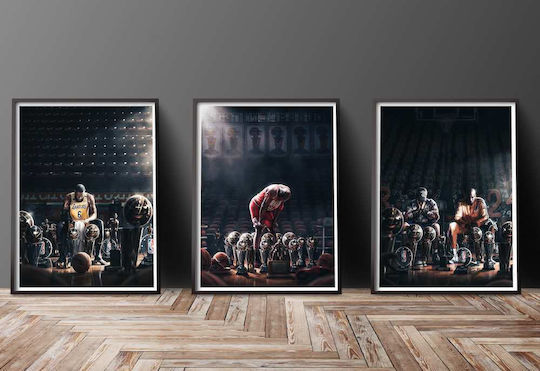 Poster Nba Lebron Trophies Snk064 40cm X 50cm Premium Μαύρο Ξύλινο Κάδρο