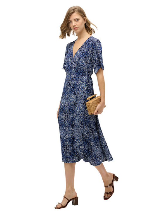 Superdry Sommer Midi Damenkleid Wickel Blau