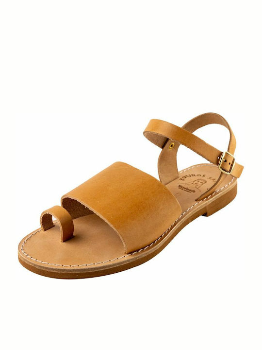 Leather Women's Flat Sandals in Brown Color
