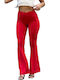 Damen Hoch tailliert Stoff Hose Schlag Rot