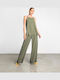 Damen Stoff Hose mit Gummizug Khaki
