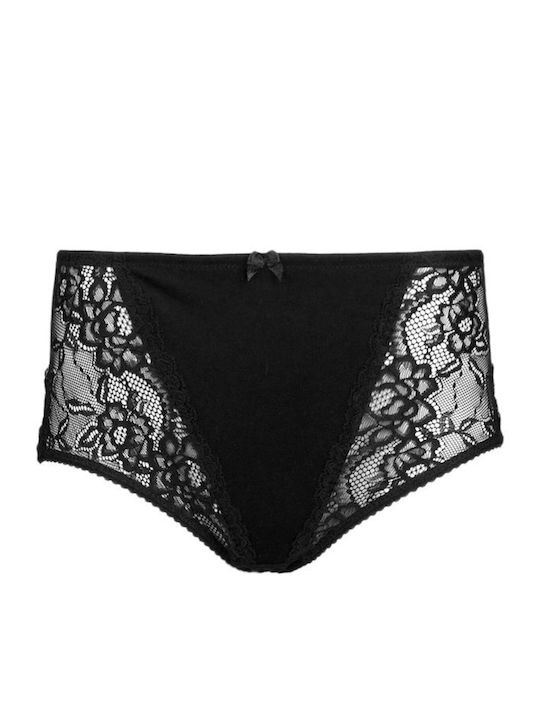 High-waisted Women's Slip with Lace Black