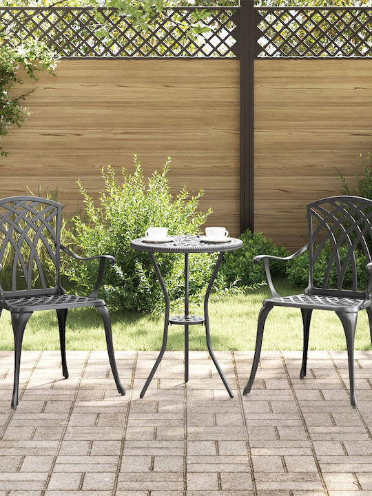 Outdoor Chair Aluminum Black Velvet-Black Metal with Cushion 2pcs 54x51x88cm