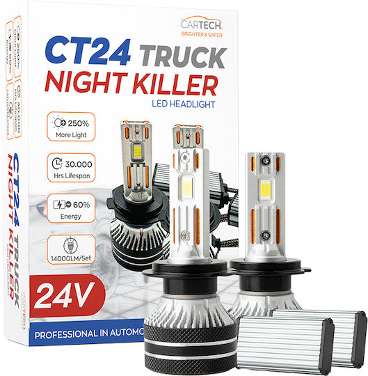 Cartech Λάμπες Αυτοκινήτου H7 LED 6000K Ψυχρό Λευκό 24V 140W 2τμχ