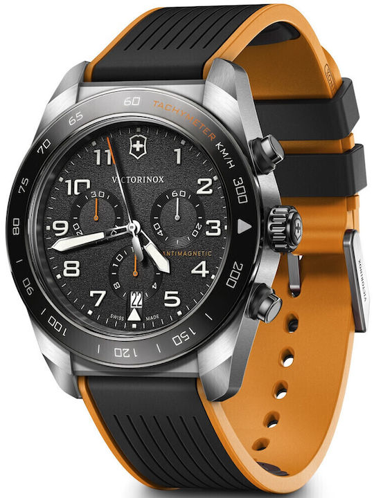 Victorinox Ανδρικό Ρολόι 42mm Χρονογράφος Μπαταρίας με Μαύρο Καουτσούκ Λουράκι
