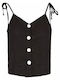 Women's Summer Blouse Linen Sleeveless Black