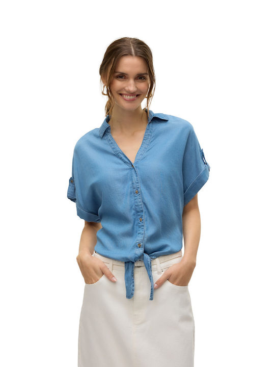 Κοντομάνικο Γυναικείο Πουκάμισο Medium Blue