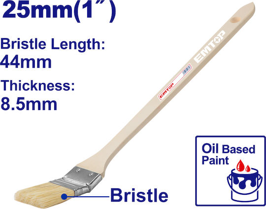 Emtop Curved Paint Brush Long Wooden Handle 25mm Empe3301