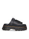 Slide Leather Women's Flat Sandals in Black Color