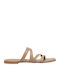 Leder Flache Sandalen für Damen in Beige Farbe