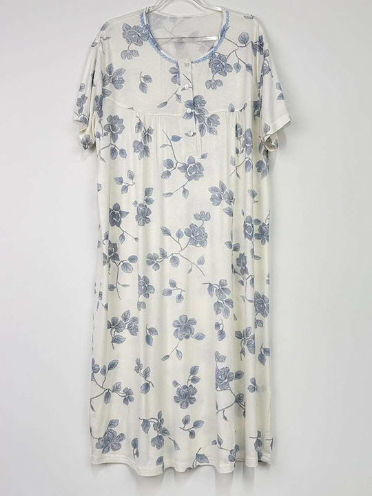 Sorrisino Sommer Damen Nachthemd Ecru Light Blue