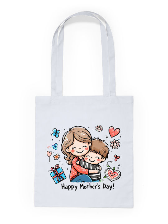 Τσάντα Πάνινη Λευκό Μακριά Χερούλια 100% Cotton 140gsm Happy Mothers Day Dp2365
