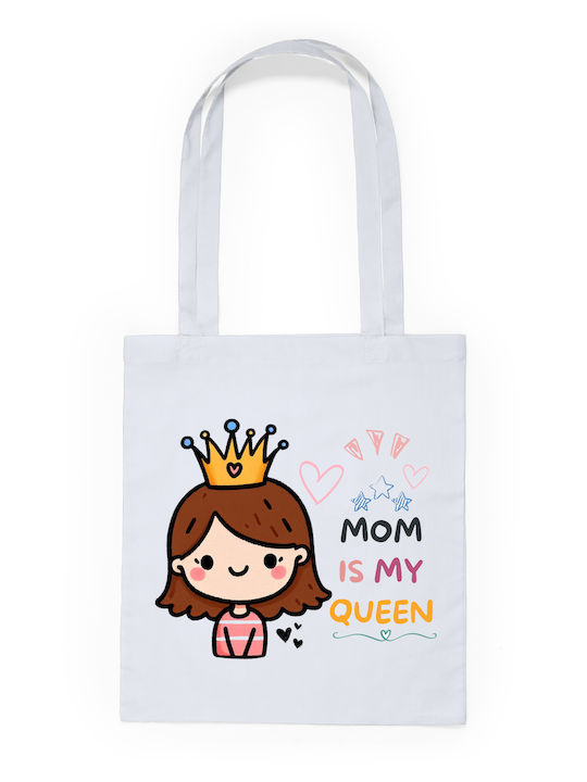 Τσάντα Πάνινη Λευκό Μακριά Χερούλια 100% Cotton 140gsm Mom Is My Queen Dp2360