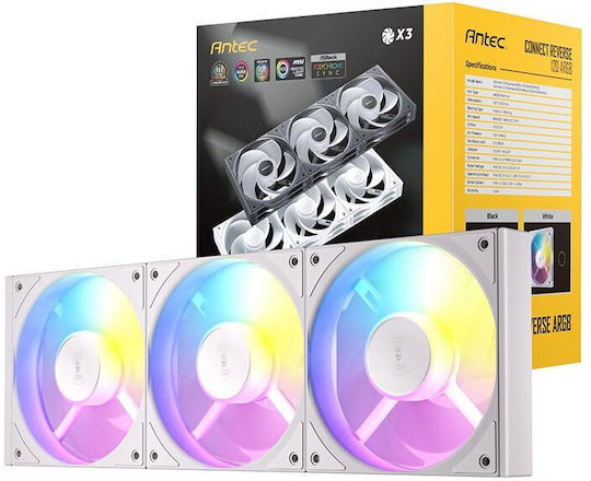 Antec Ventilator Pentru Carcasă C120R Lamă Inversată (1800rpm / 43.2cfm) cu Iluminare ARGB și Conexiune 3-Pin / 4-Pin PWM 3 Bucăți Albe