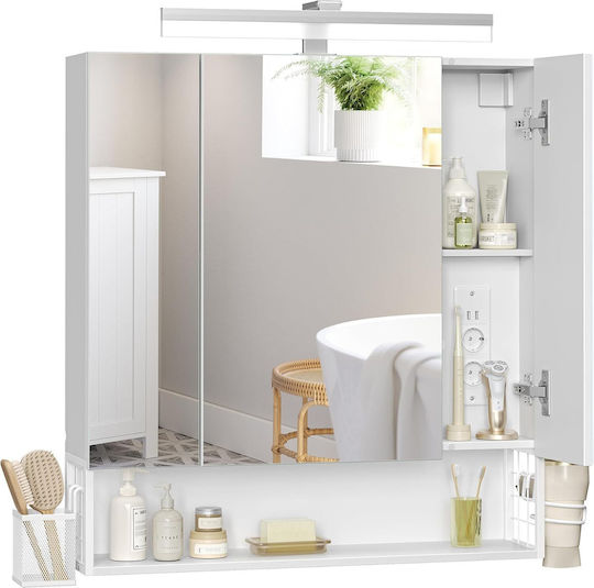 Vasagle BBK126W01 Καθρέπτης Led από MDF με Ράφι & Ντουλάπι 150x45cm Λευκός